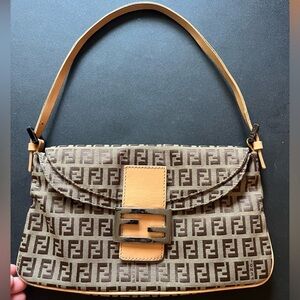 Fendi Beige Zucchino Canvas Shoulder Bag